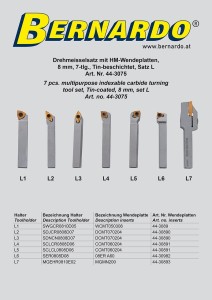 Noże tokarskie z płytkami weglikowymi HM, 8 mm, 7 szt. Zestaw L BERNARDO